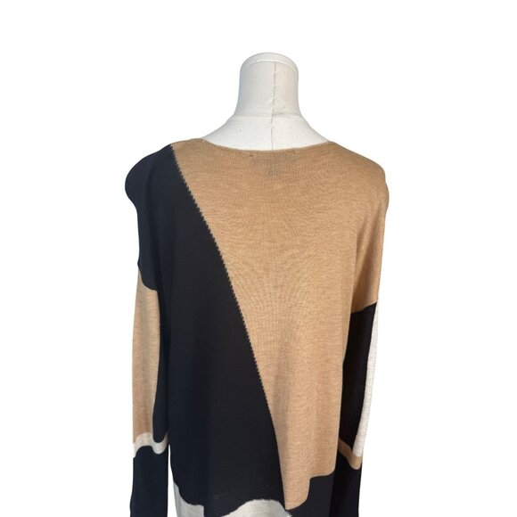 INC Petite XL Colorblock Sweater Acrylic/Wool Blend Long Sleeve Tan/Black/White - Picture 11 of 14